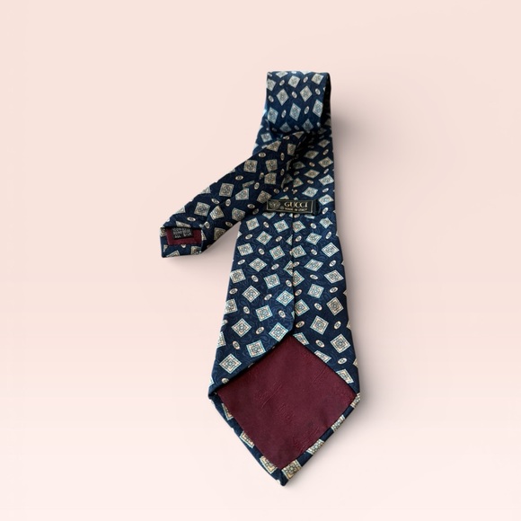 Gucci Silk Blue and Pink Beige Tie - Picture 3 of 3
